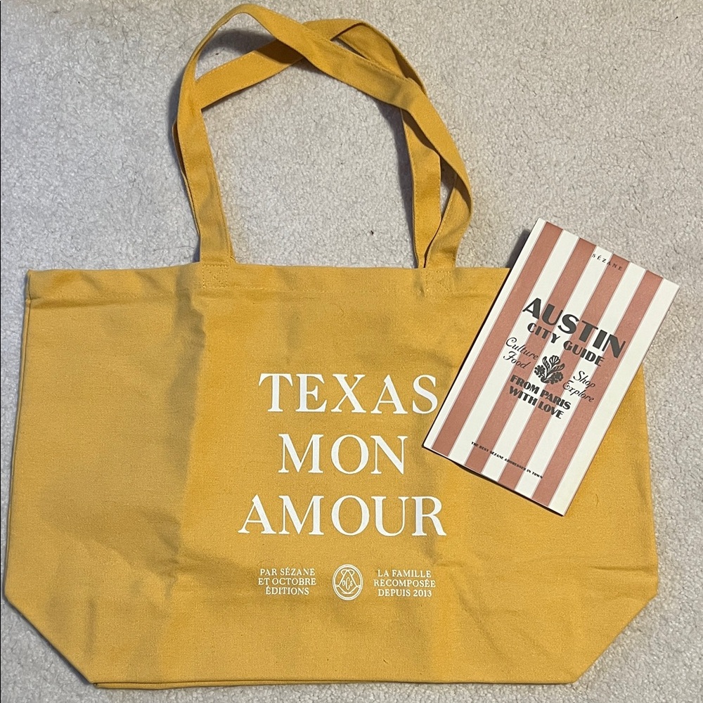 Sézane 🇫🇷 Texas Mon Amour Yellow Tote Bag with Austin City Guide NEW